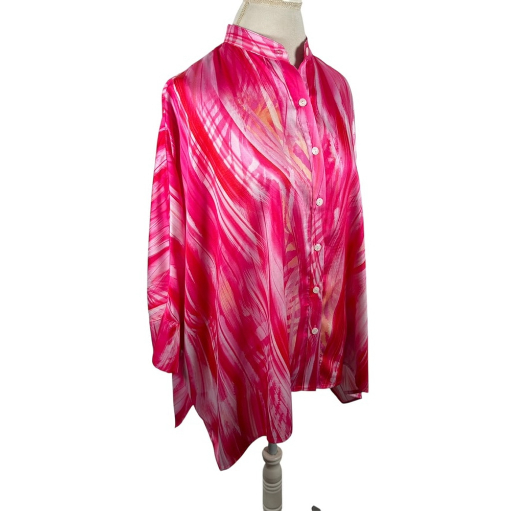 Scapa Lauren Perre Abstract Pink Print Button Oversized Dolman 3/4 Slvs Size M - Picture 6 of 9